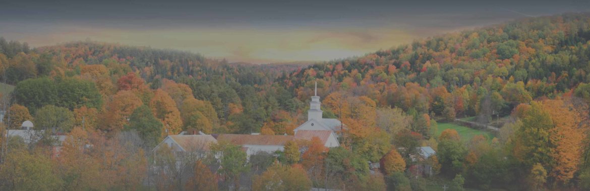 Beautiful panoramic view of Topsham village in Vermont.