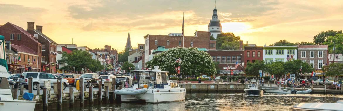 An image of Annapolis harbor at sunset.