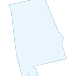 Outline map of the state of Alabama in light blue.