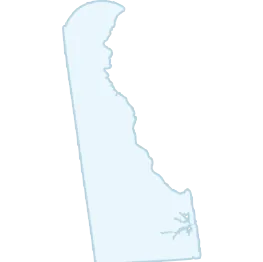 A light blue outline map of Delaware, showing the state's distinctive shape and southern coastline detailing.