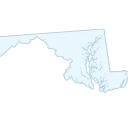 Outline map of the state of Maryland, showing its distinctive irregular shape with the eastern Chesapeake Bay and western panhandle regions.
