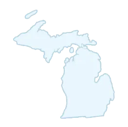 Outline map of the state of Michigan, showing its two landmasses: the Upper Peninsula and the Lower Peninsula.