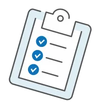 Illustration of a clipboard with a checklist containing three items, each marked with a blue checkmark.