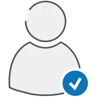 Simple user icon with a grey person silhouette and a blue checkmark symbol in the bottom right corner.