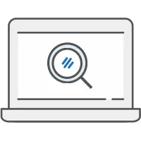 Icon of a laptop with a magnifying glass on the screen, indicating a search or investigation function.