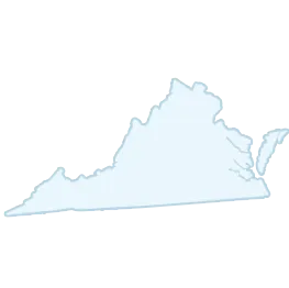 A light blue outline map of the state of Virginia in the United States.