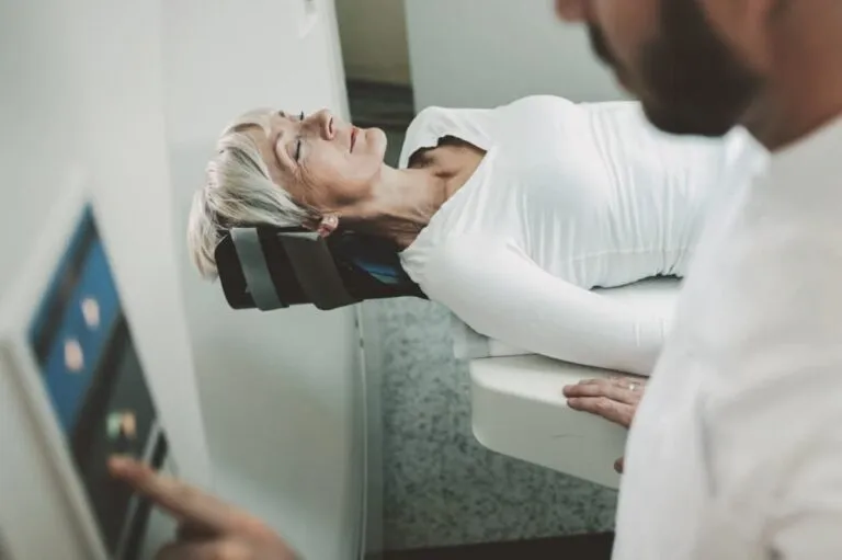 Patient receiving a PET scan.